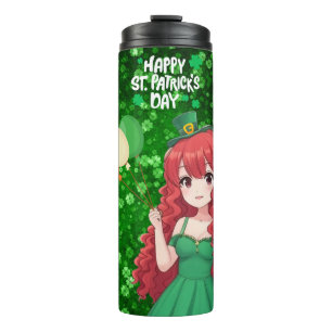 Saint Patrick's day cute, Irish anime lass Thermal Tumbler