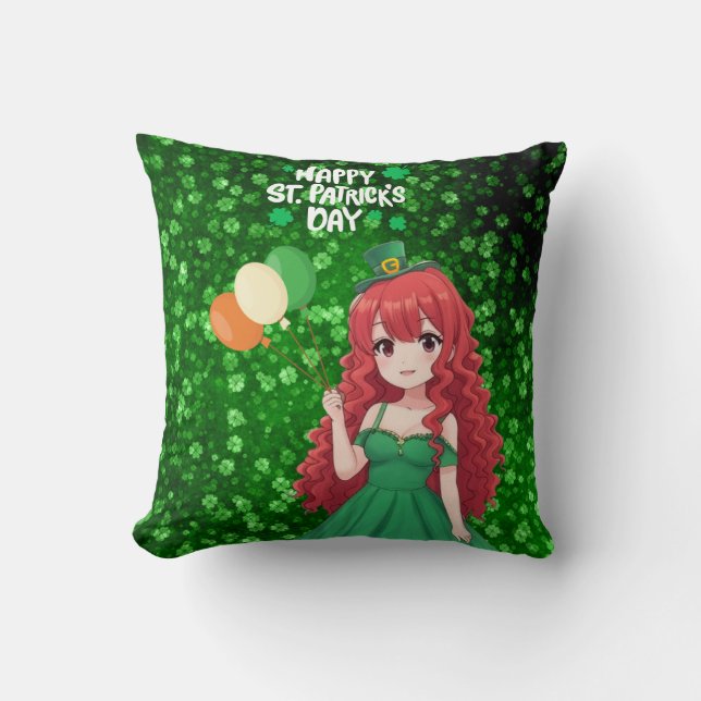  Saint Patrick's day cute, Irish anime lass  Throw Pillow (Front)