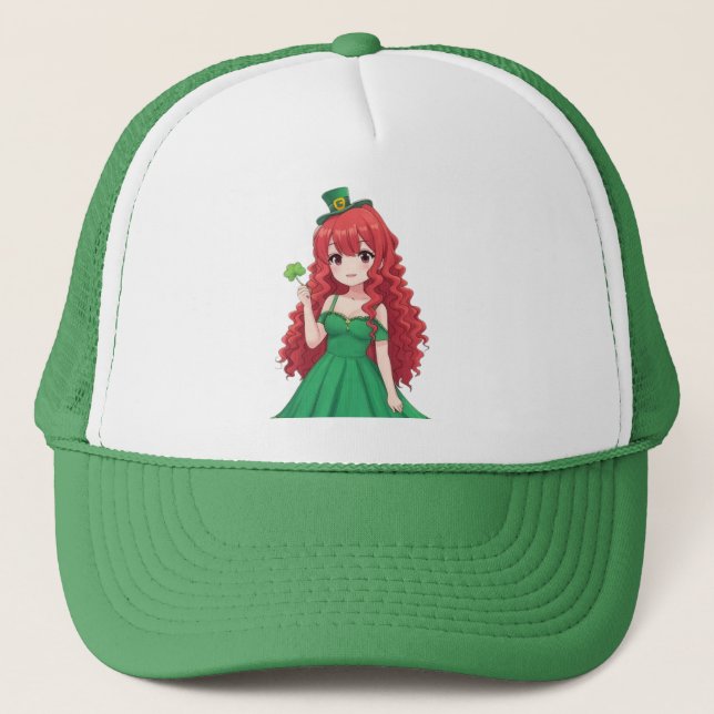  Saint Patrick's day cute, Irish anime lass  Trucker Hat (Front)