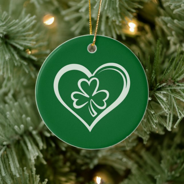 Saint Patrick's Day Funny Shamrock Heart Irish  Ceramic Ornament (Tree)
