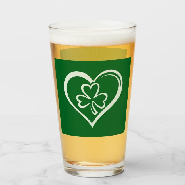 Saint Patrick's Day Funny Shamrock Heart Irish  Glass (Front Filled)