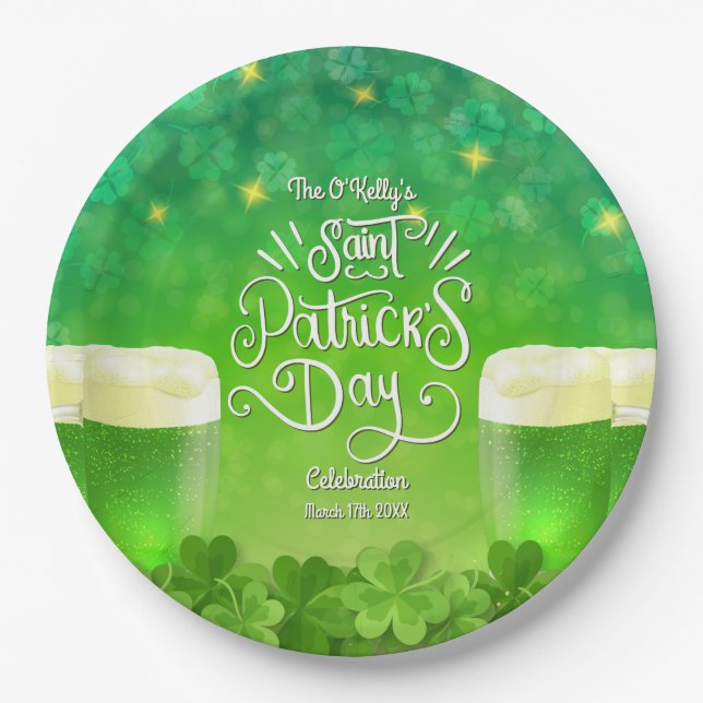 Saint Patrick's Day Green Beer Party Paper Plate (Front)