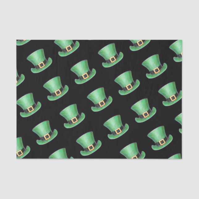 Saint Patrick's Day Green Top Hat Pattern on Black Tissue Paper (Front)