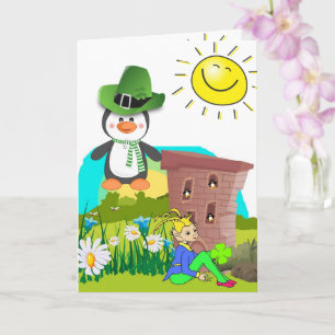 Saint Patrick's Day Greeting Card Penguin  Floral