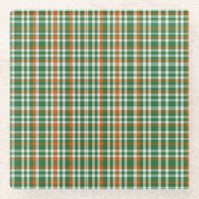  Saint Patrick's day Ireland Flag coloured gingham Glass Coaster (Front)
