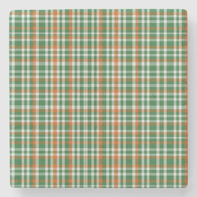  Saint Patrick's day Ireland Flag coloured gingham Stone Coaster (Front)