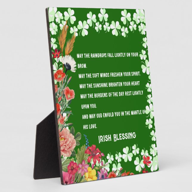 Saint Patrick's Day Irish Blessing Floral Shamrock Plaque (Side)