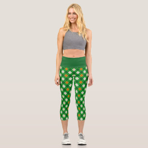 Saint Patrick's Day Irish colored argyle Capri Leggings