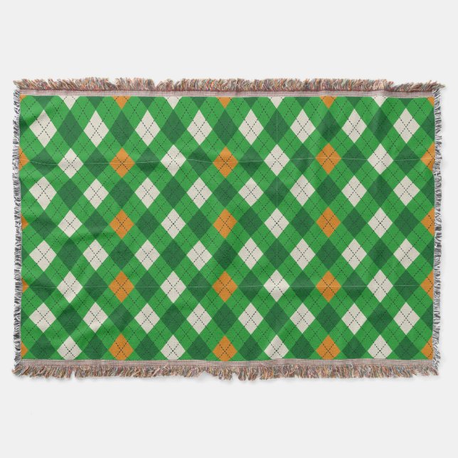  Saint Patrick's Day Irish coloured argyle Throw Blanket (Front)