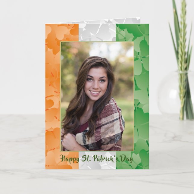 Saint Patrick's Day Irish flag clovers photo frame Card (Front)