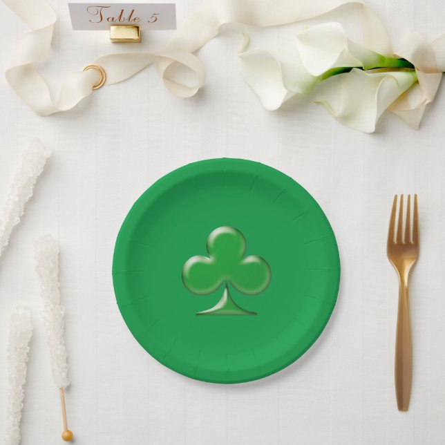 Saint Patrick's Day Irish Green Clover Shamrock Paper Plate (Wedding)