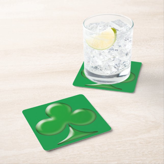 Saint Patrick's Day Irish Green Clover Shamrock Square Paper Coaster (Insitu)