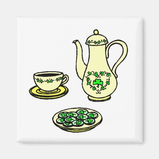 Saint Patrick's Day Irish Tea Set Magnet (Devant)