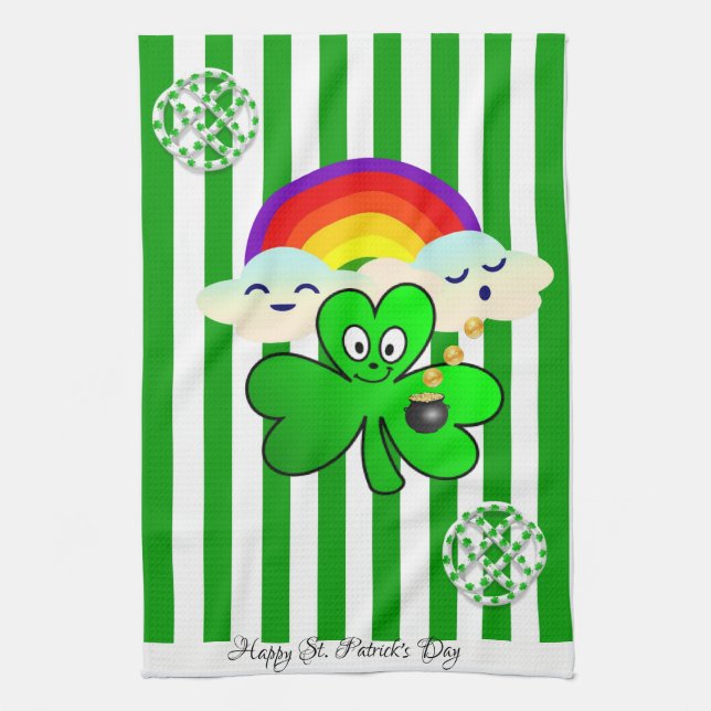 Saint Patrick's Day Kitchen Hand Towel Shamrock (Vertical)
