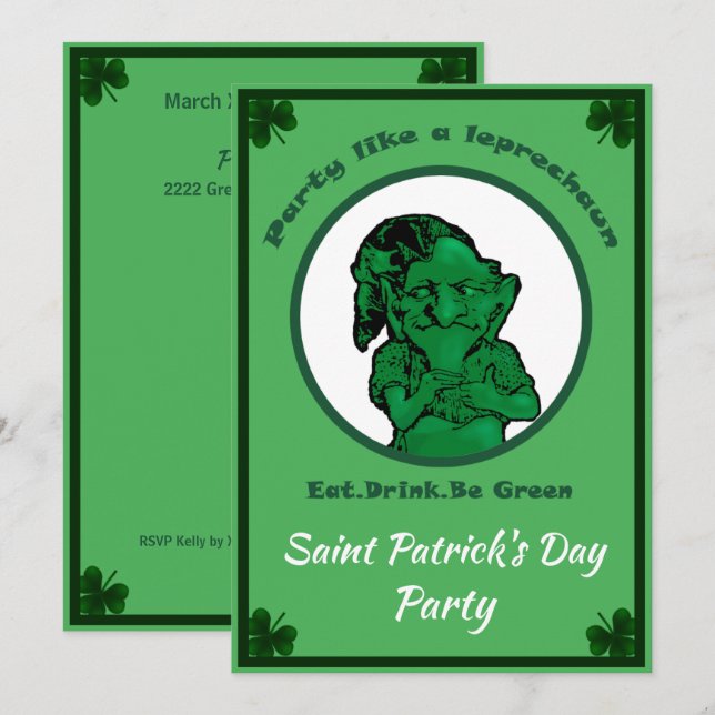 Saint Patrick's Day Leprechan Party Invite (Front/Back)