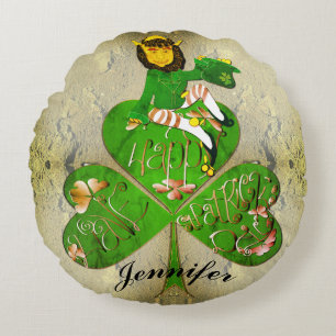 Saint Patrick's Day Leprechaun Coussin rond