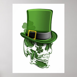 Saint Patricks Day Leprechaun Hat and Skull Poster