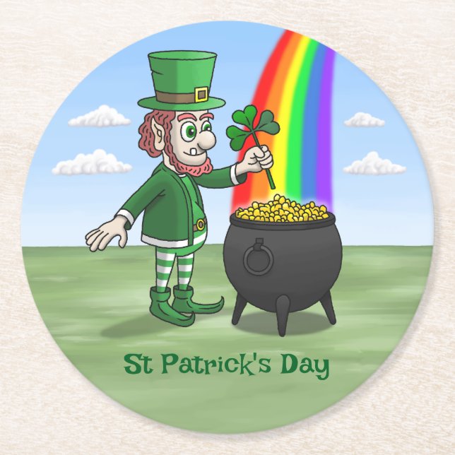 Saint Patrick's Day Leprechaun Round Paper Coaster (Front)