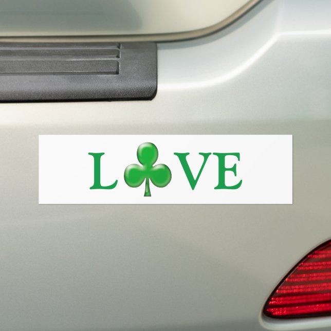 Saint Patrick's Day Love Green Clover Shamrock  Bu Bumper Sticker (On Car)