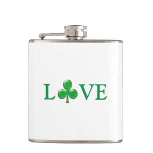 Saint Patrick's Day Love Green White Clover Hip Flask