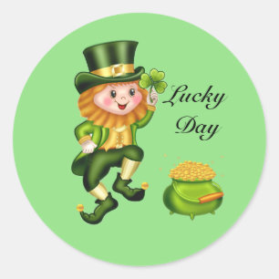 Saint Patrick's Day Lucky Leprechaun on Lime Green Classic Round Sticker