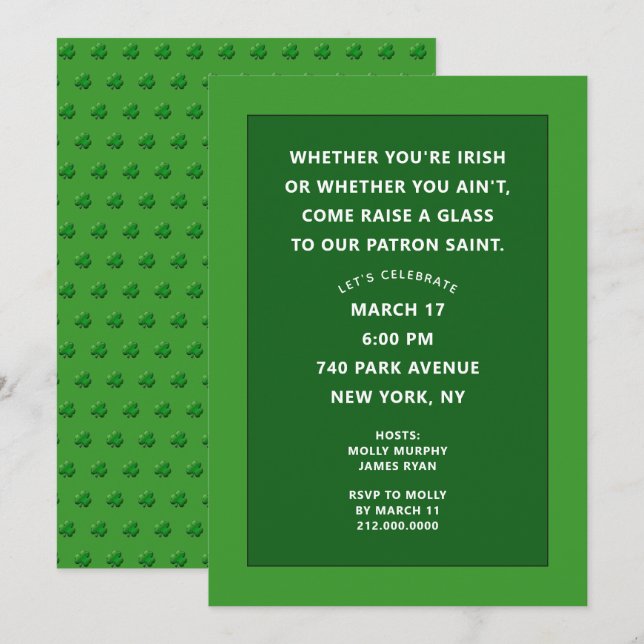Saint Patrick's Day Party Invites (Front/Back)