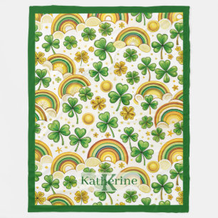 Saint Patrick's Day Pot of Gold Rainbow Shamrocks Fleece Blanket