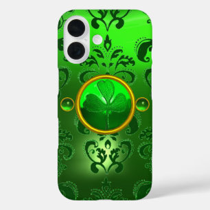 SAINT PATRICK'S DAY SHAMROCK GREEN DAMASK iPhone 16 CASE