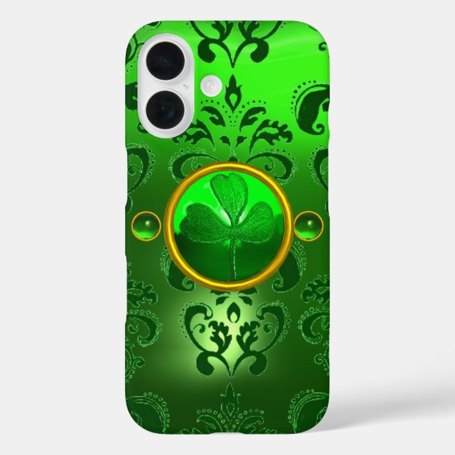SAINT PATRICK'S DAY SHAMROCK GREEN DAMASK Case-Mate iPhone CASE (Back)