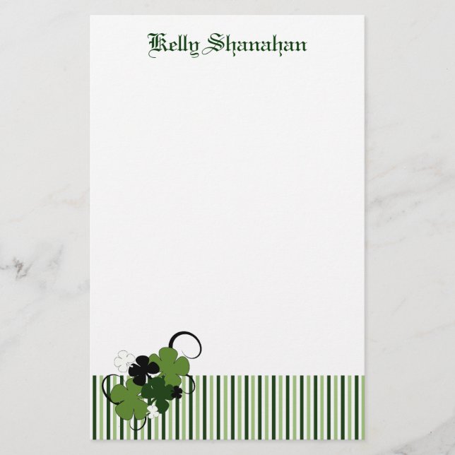 Saint Patricks Day Shamrock Personalized Stationery (Front)