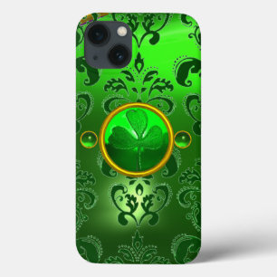 SAINT PATRICK'S DAY SHAMROCK WITH GREEN DAMASK iPhone 13 CASE