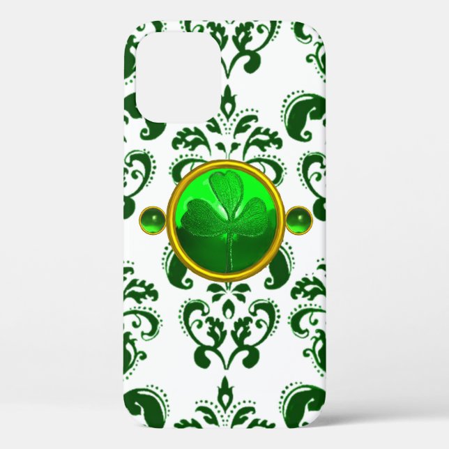 SAINT PATRICK'S DAY SHAMROCK WITH GREEN DAMASK Case-Mate iPhone CASE (Back)