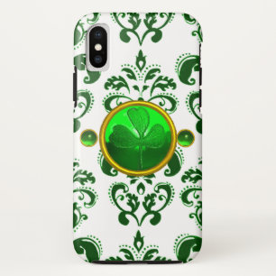 SAINT PATRICK'S DAY SHAMROCK WITH GREEN DAMASK iPhone XS CASE