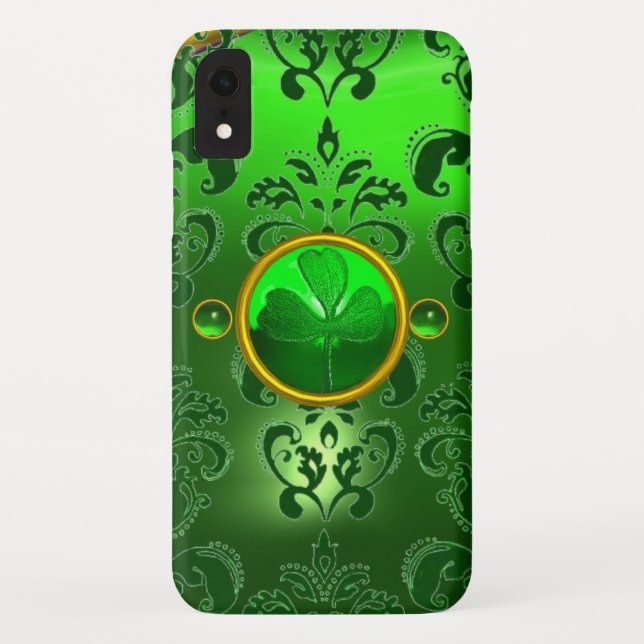 SAINT PATRICK'S DAY SHAMROCK WITH GREEN DAMASK Case-Mate iPhone CASE (Back)