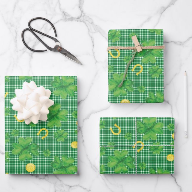 Saint Patrick's Day Shamrock Wrapping Paper Sheet (Front)