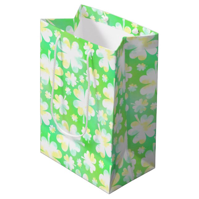 Saint Patrick's Day Shamrocks Retro Watercolor Medium Gift Bag (Front Angled)
