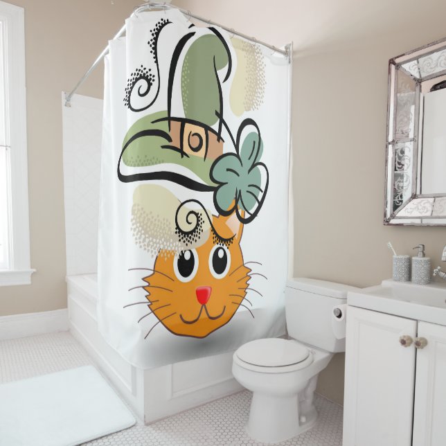 Saint Patrick's Day Shower Curtain Cat (In Situ)