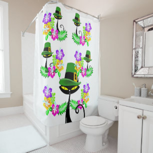 Saint Patrick's Day Shower Curtain Cat Floral