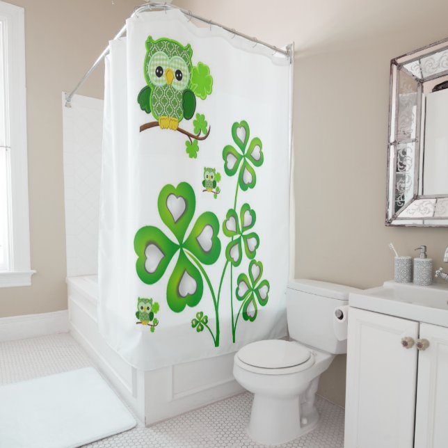 Saint Patrick's Day Shower Curtain Owl (In Situ)