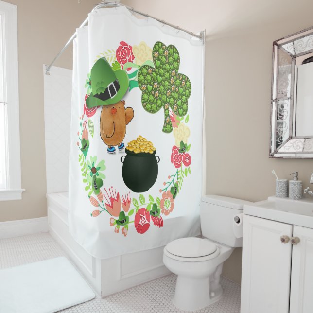 Saint Patrick's Day Shower Curtain Teddy Bear (In Situ)