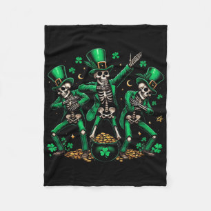 Saint Patrick's Day Skeleton Dancing Shamrock1 Fleece Blanket