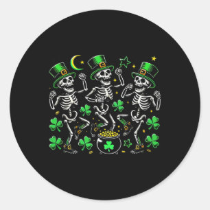 Saint Patrick's Day Skeleton Dancing Shamrock Classic Round Sticker