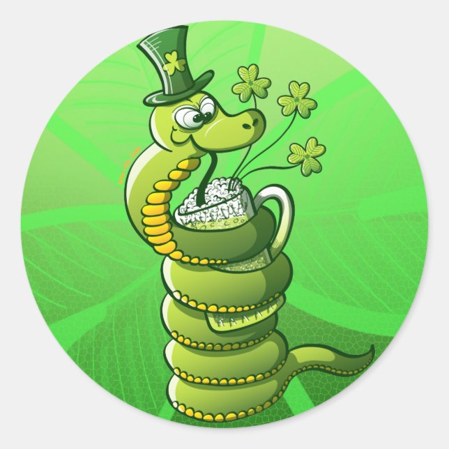 Saint Patrick's Day Snake Classic Round Sticker (Front)