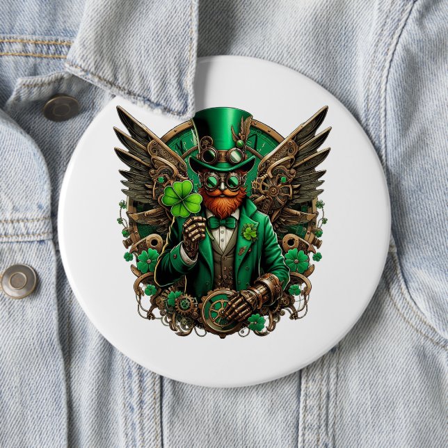 Saint Patrick's Day steampunk clover 6 Inch Round Button (In Situ)
