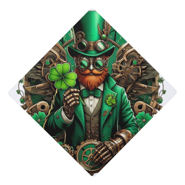 Saint Patrick's Day steampunk clover Graduation Cap Topper (Front)