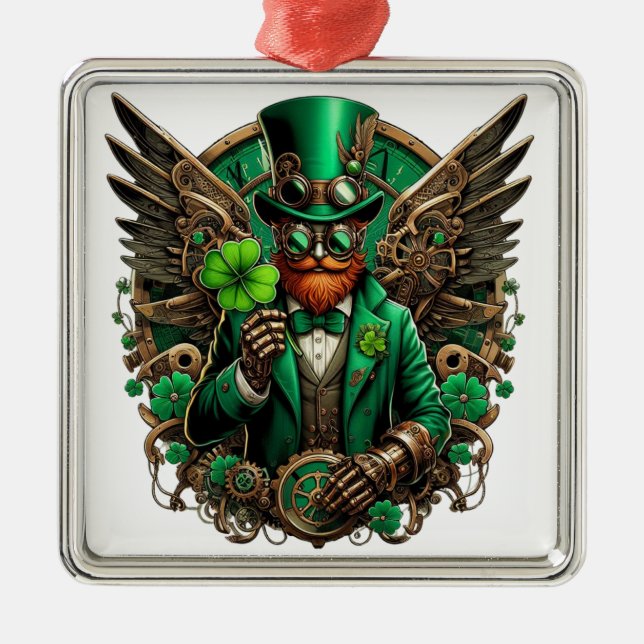 Saint Patrick's Day steampunk clover Metal Ornament (Front)