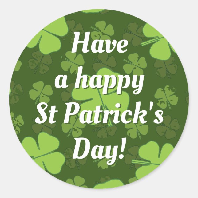 SAINT PATRICKS FOUR LEAF CLOVER CLASSIC ROUND STIC STICKER (Front)