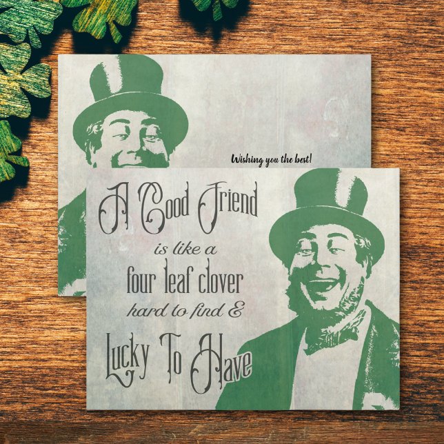 Saint Patricks Friendship Vintage Typography Card (Saint Patrick - Good Friend Card. Lucky Irishman or Leprechaun. Green vintage look. )