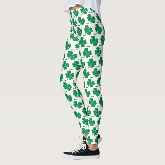 Saint Patricks Green Shamrock Pattern Leggings (Left)
