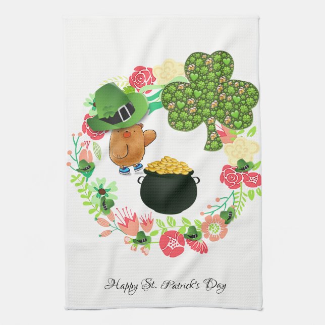 Saint Patrick's Kitchen Hand Towel Teddy Bear (Vertical)